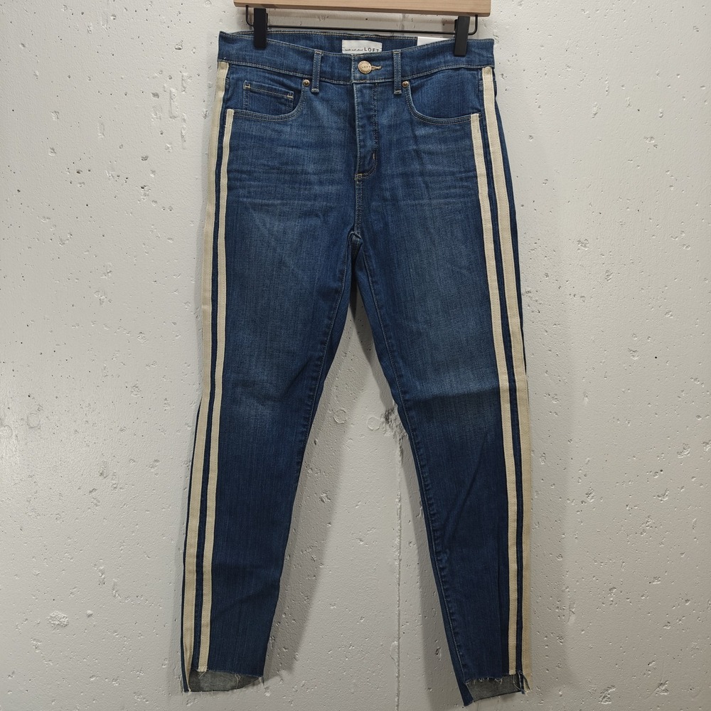 Loft Womens Size‎ 6/28 Skinny Jeans Medium Wash Blue Denim Mid Rise Stripe NWT